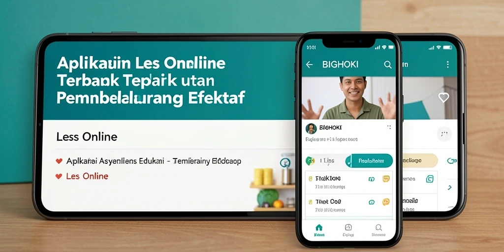 Antarmuka aplikasi BIGHOKI dengan fungsi Les Online yang menarik.