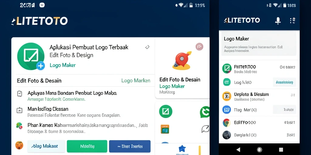 Antarmuka LITETOTO dengan berbagai pilihan alat desain logo.